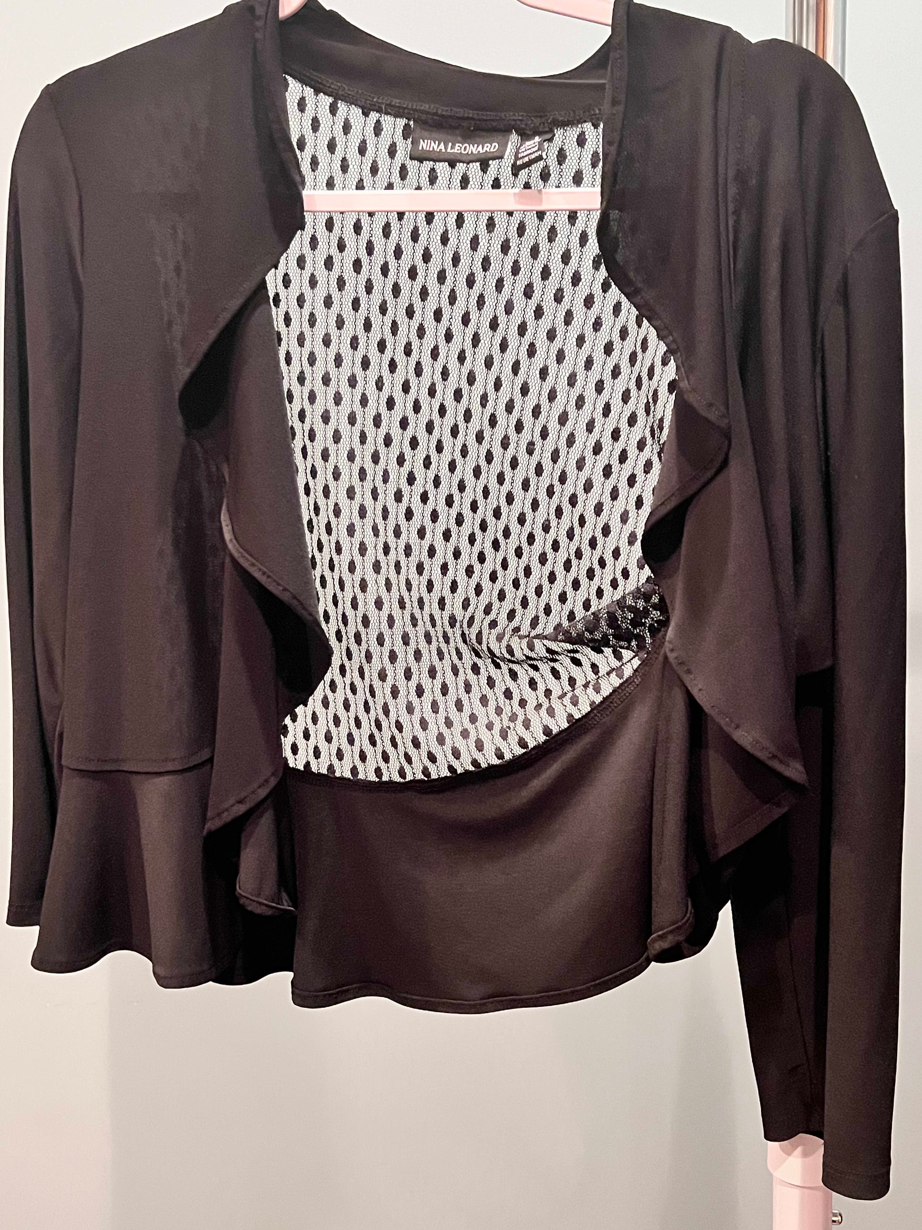 Nina Leonard Black and net Patterned Cardigan Set