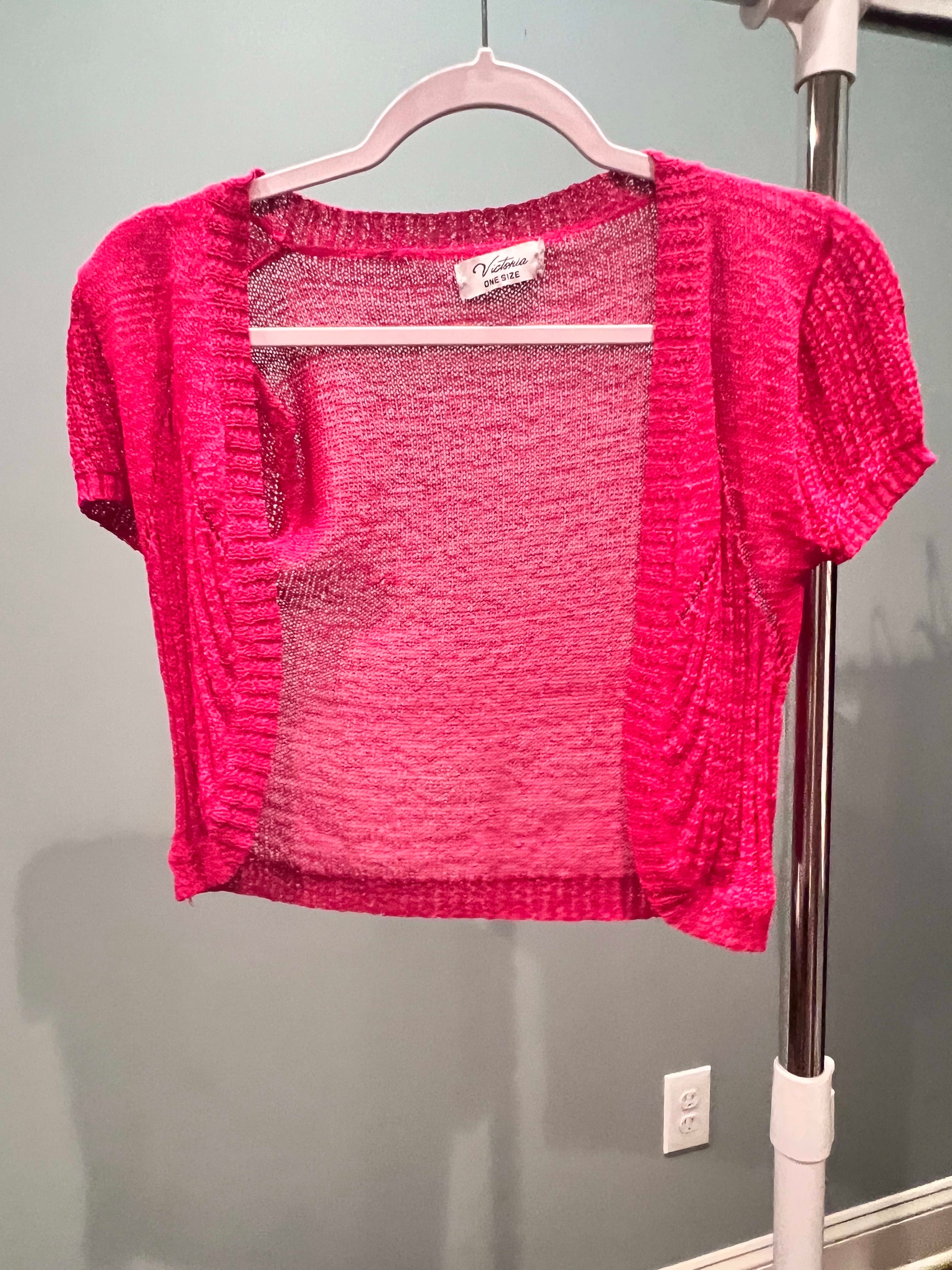 Valerie & Love Pink Short-Sleeve Ruffle Cardigan