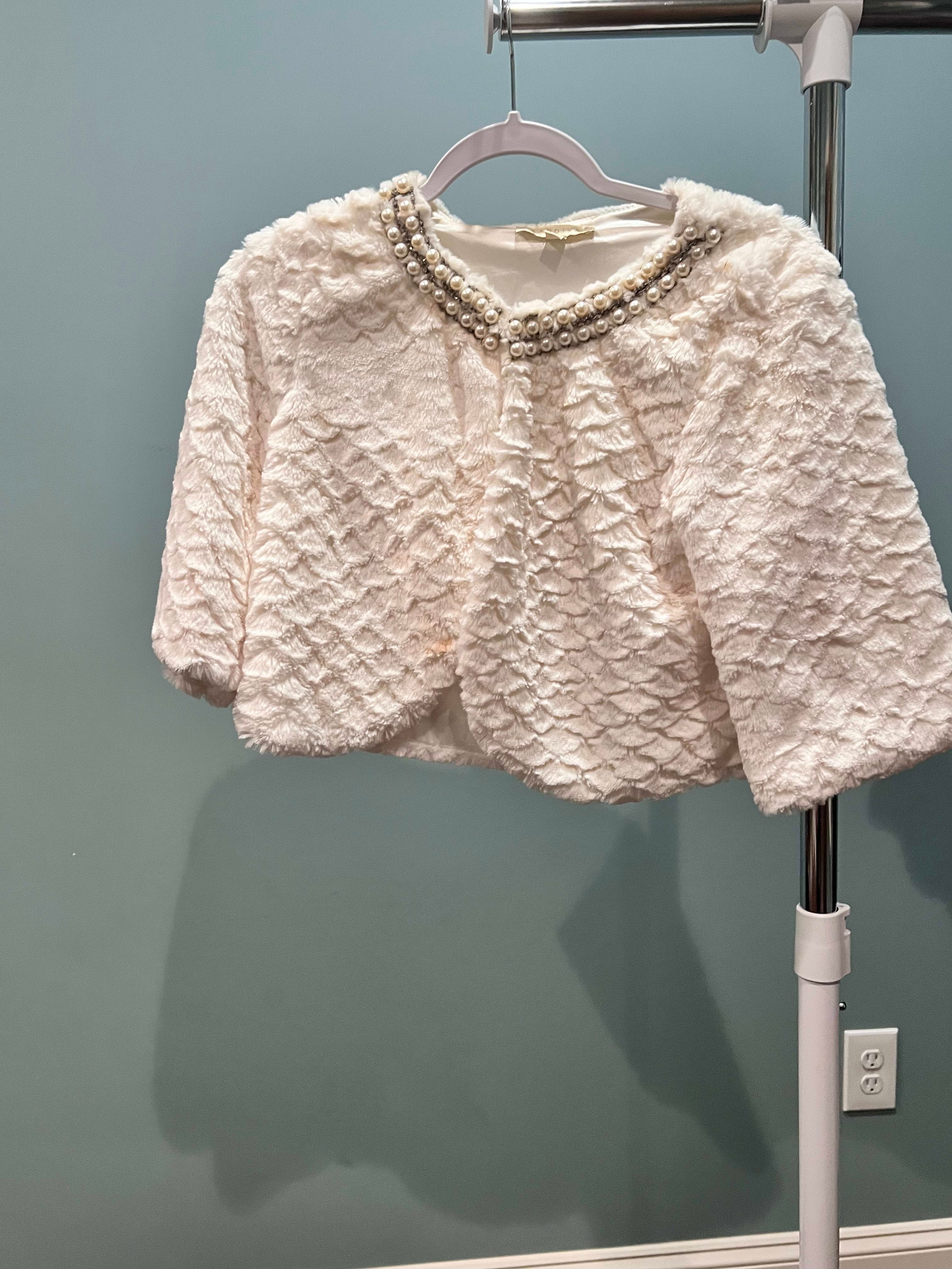Cream Textured Capelet with Pearl Beaded Neckline