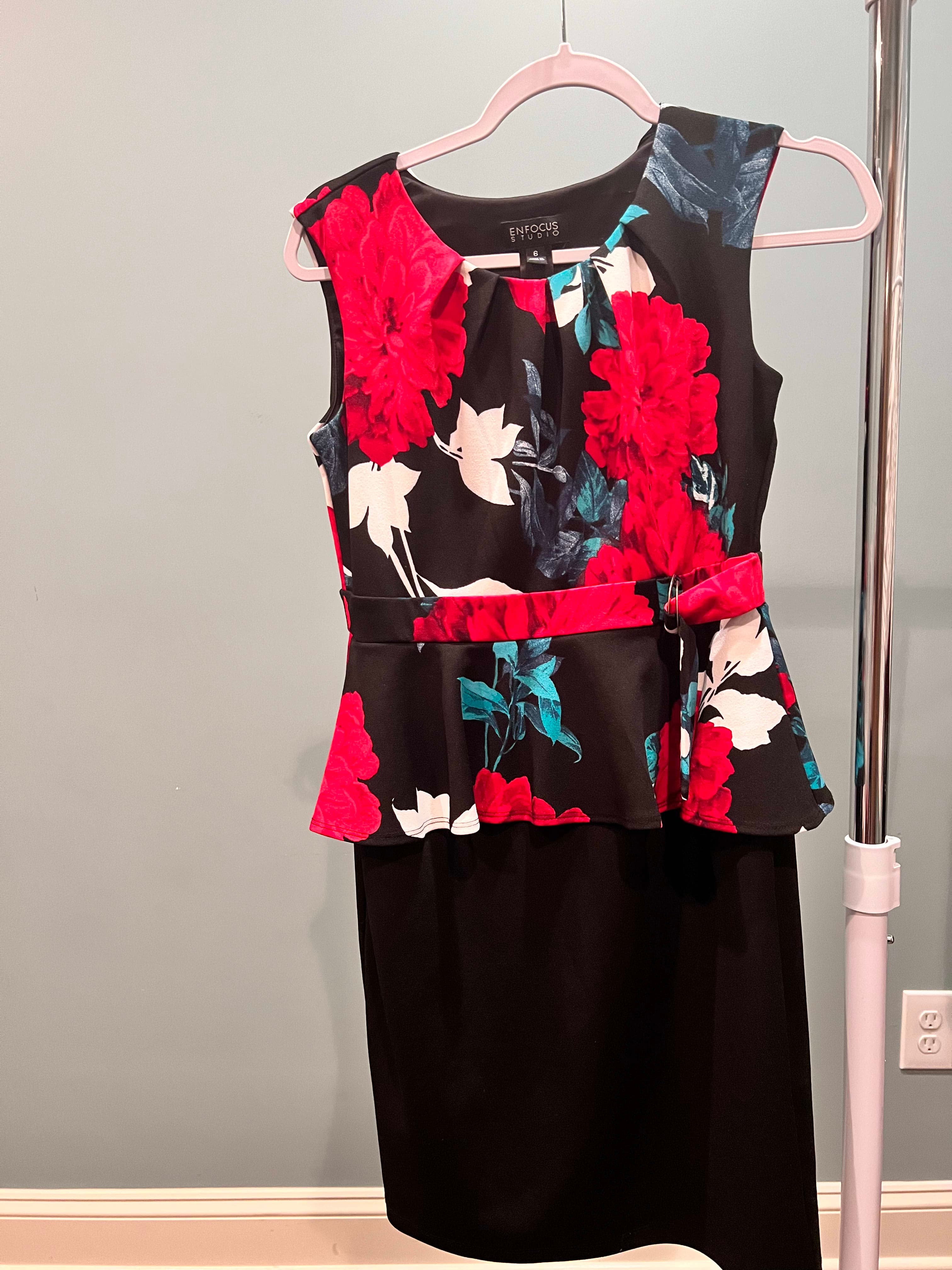 Enfocus Studio Black Floral Peplum Dress