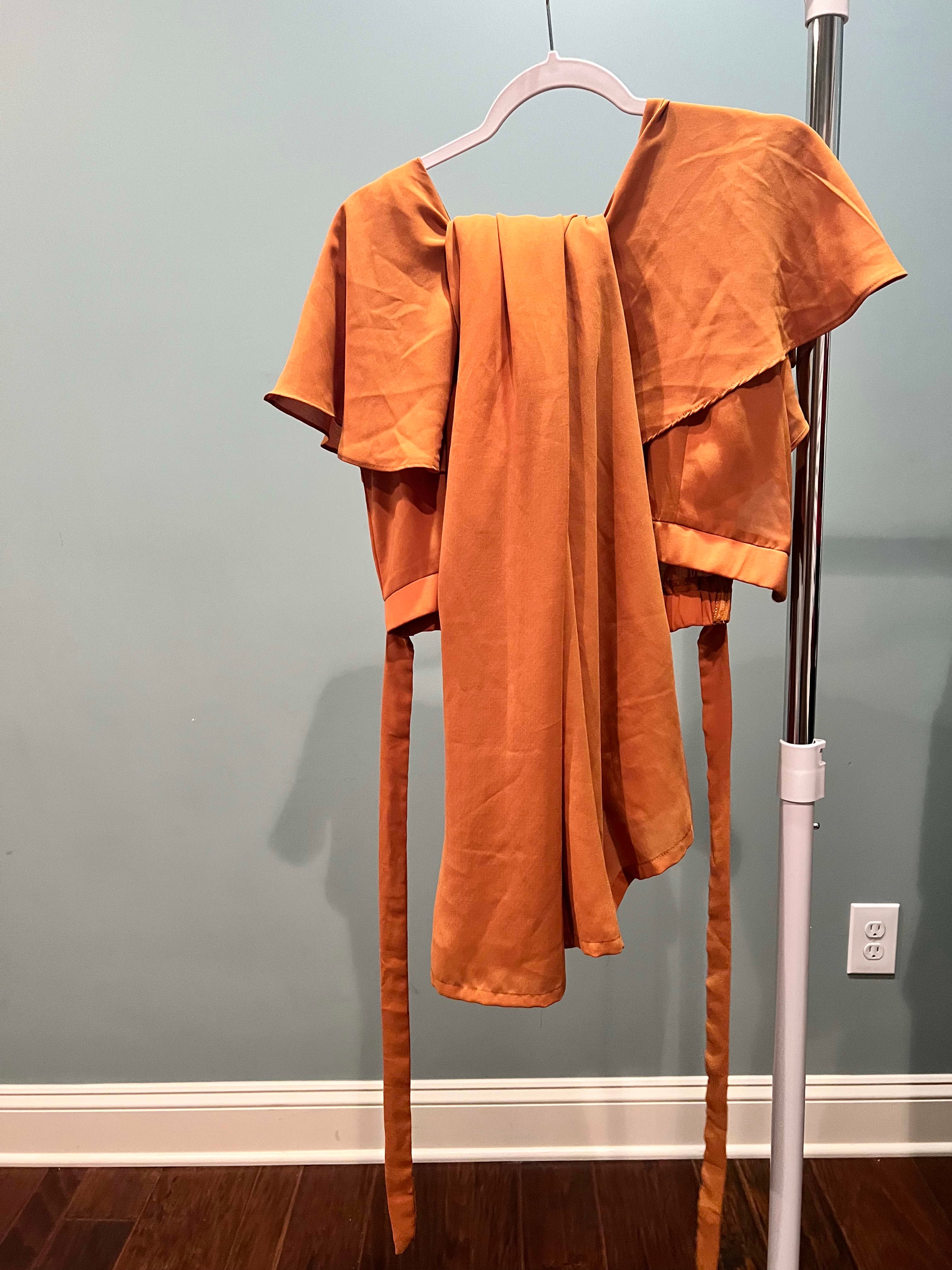 Orange Linen Blend Short Sleeve Top and palazo