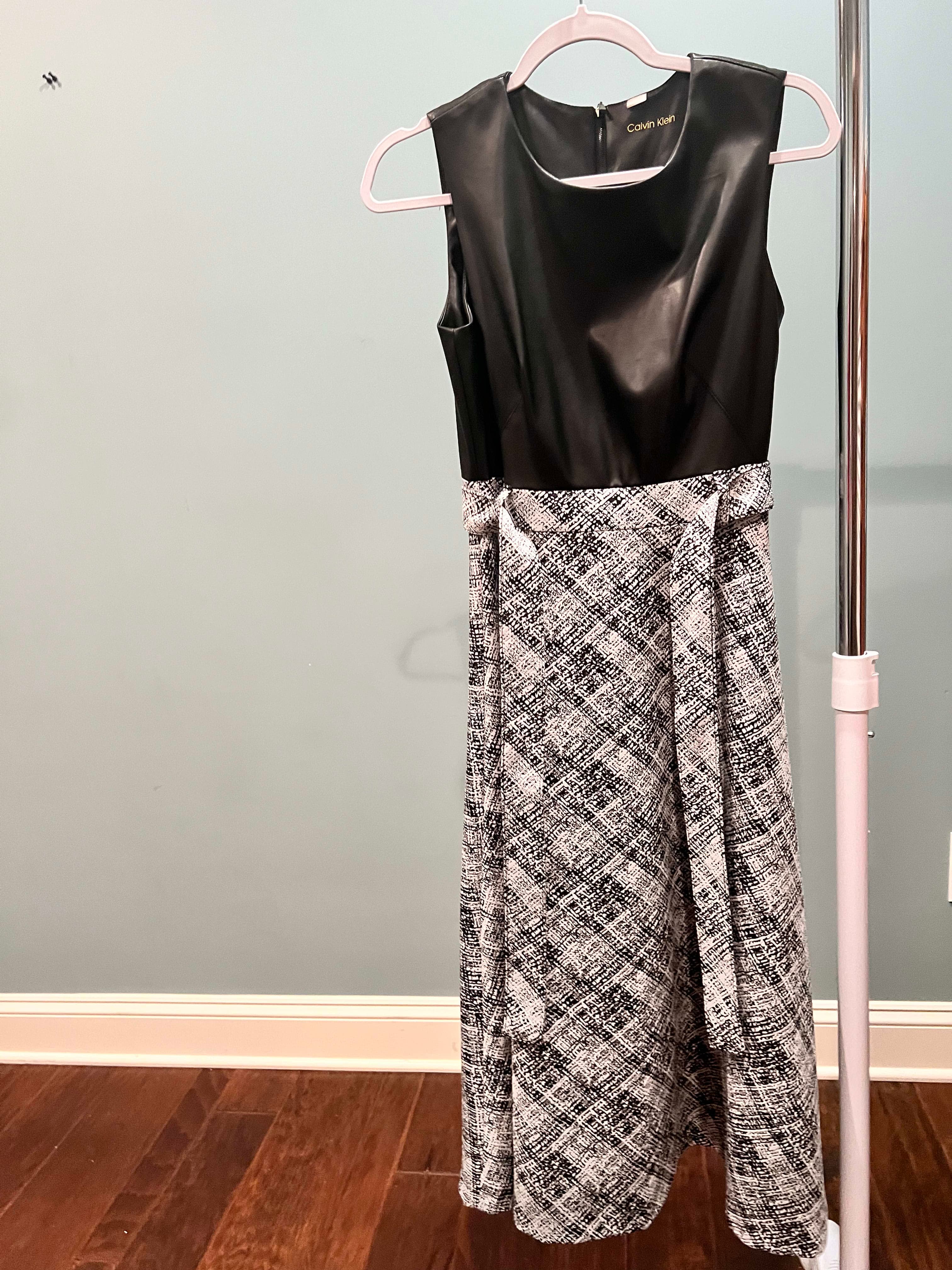 Calvin Klein Black and White Color-Block Dress