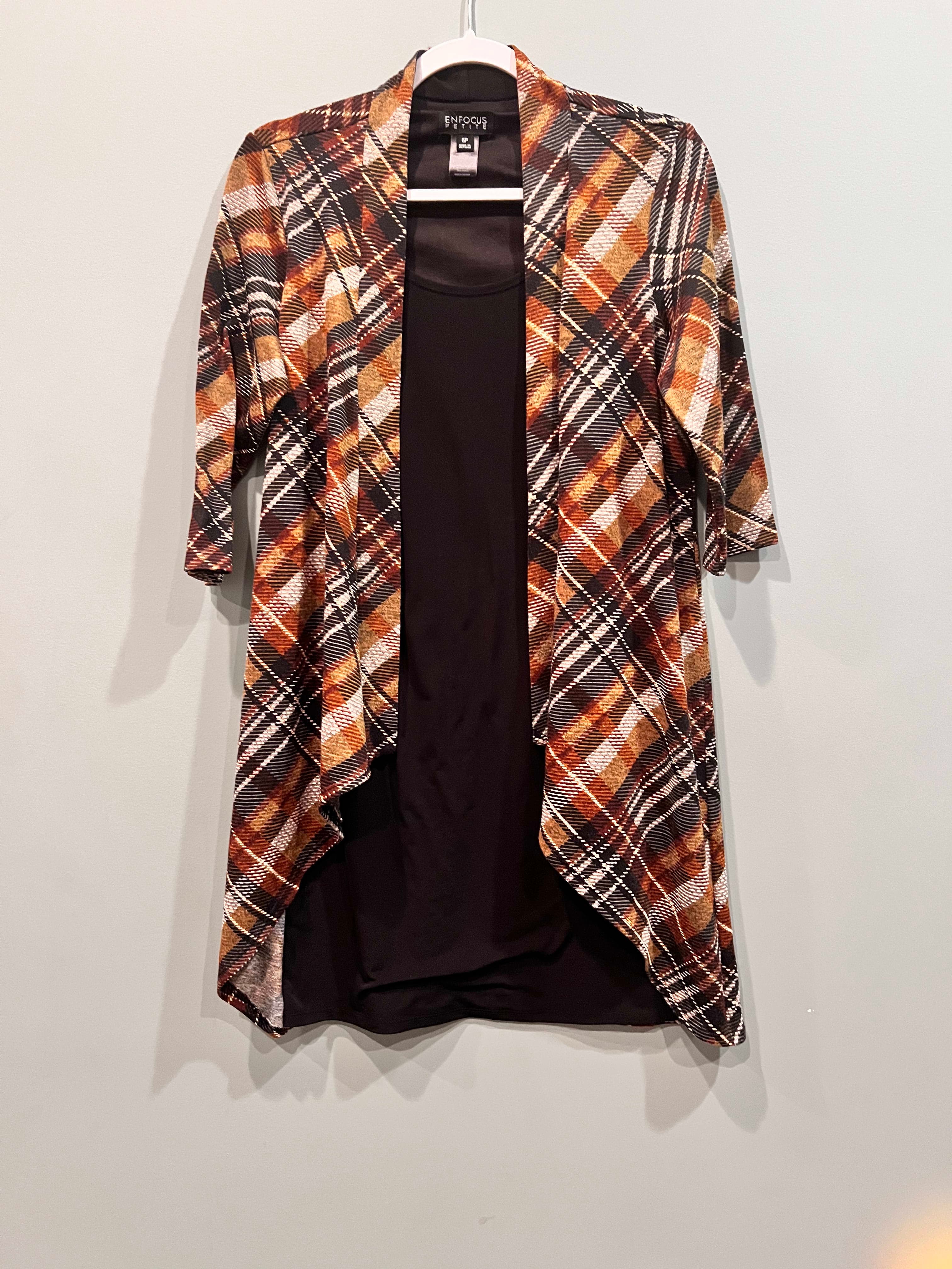 Enfocus Studio Plaid Open Cardigan dress