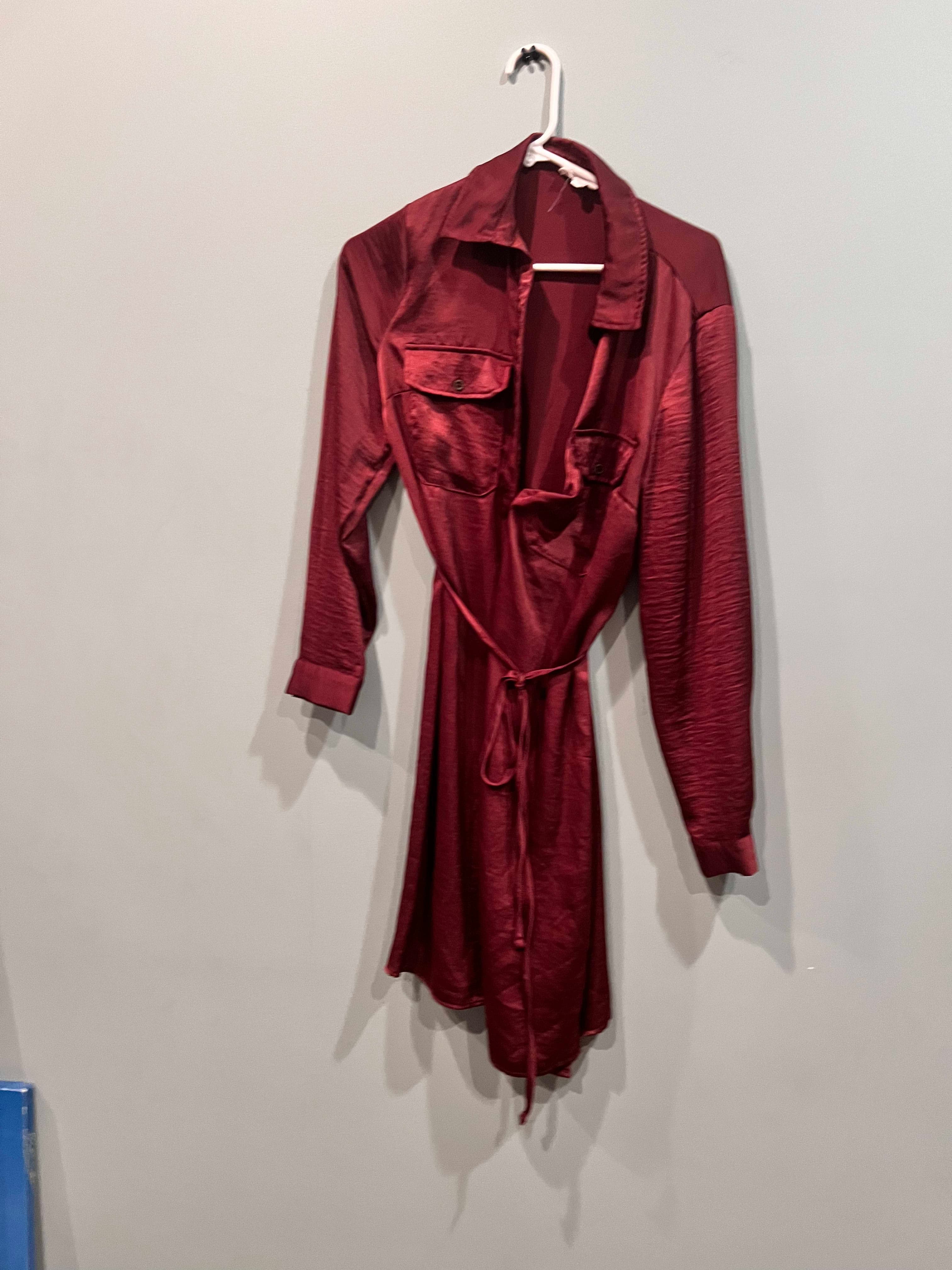 Burgundy Utility Shirt Dress
