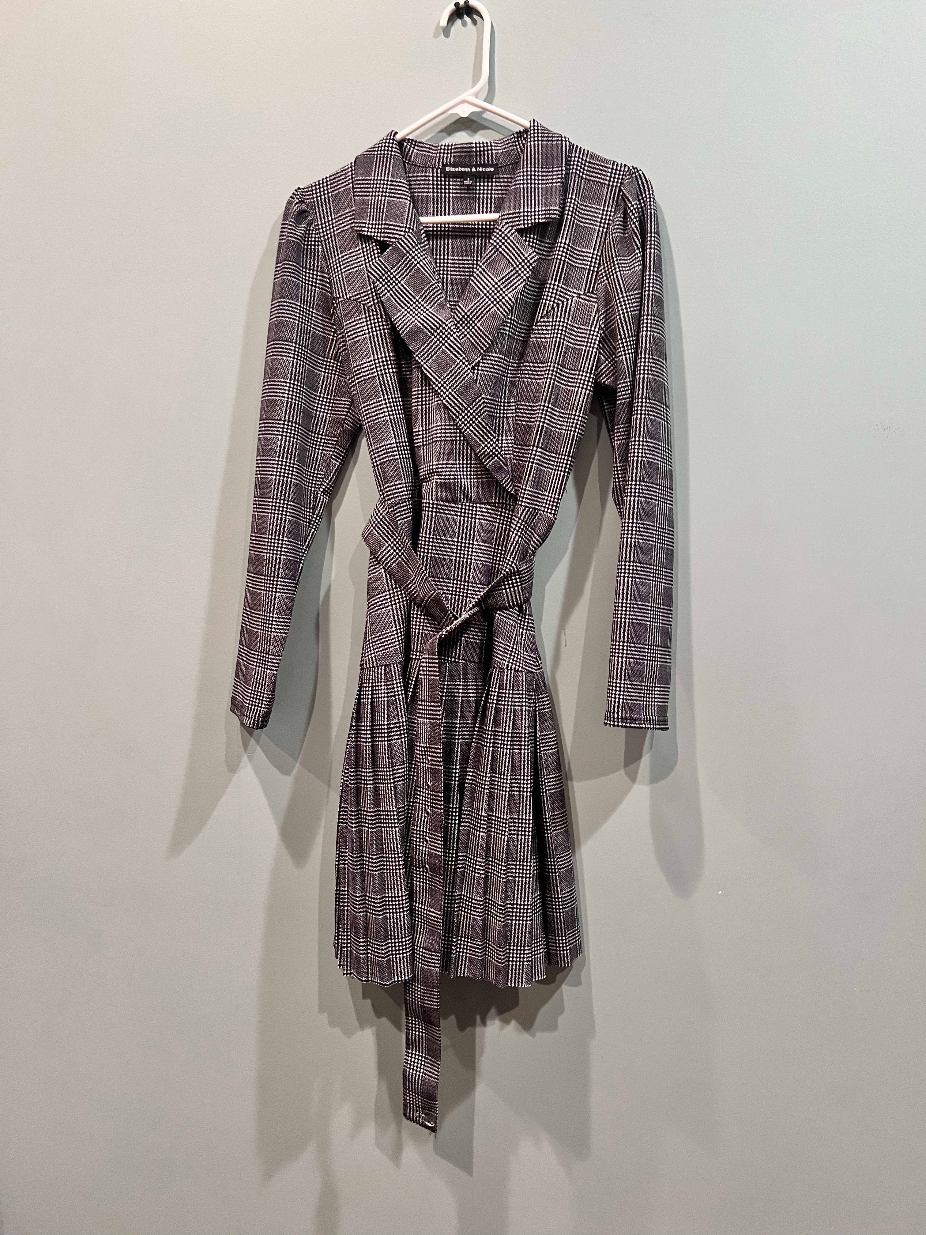 Tahari by ASL Black and White Plaid Wrap Dress