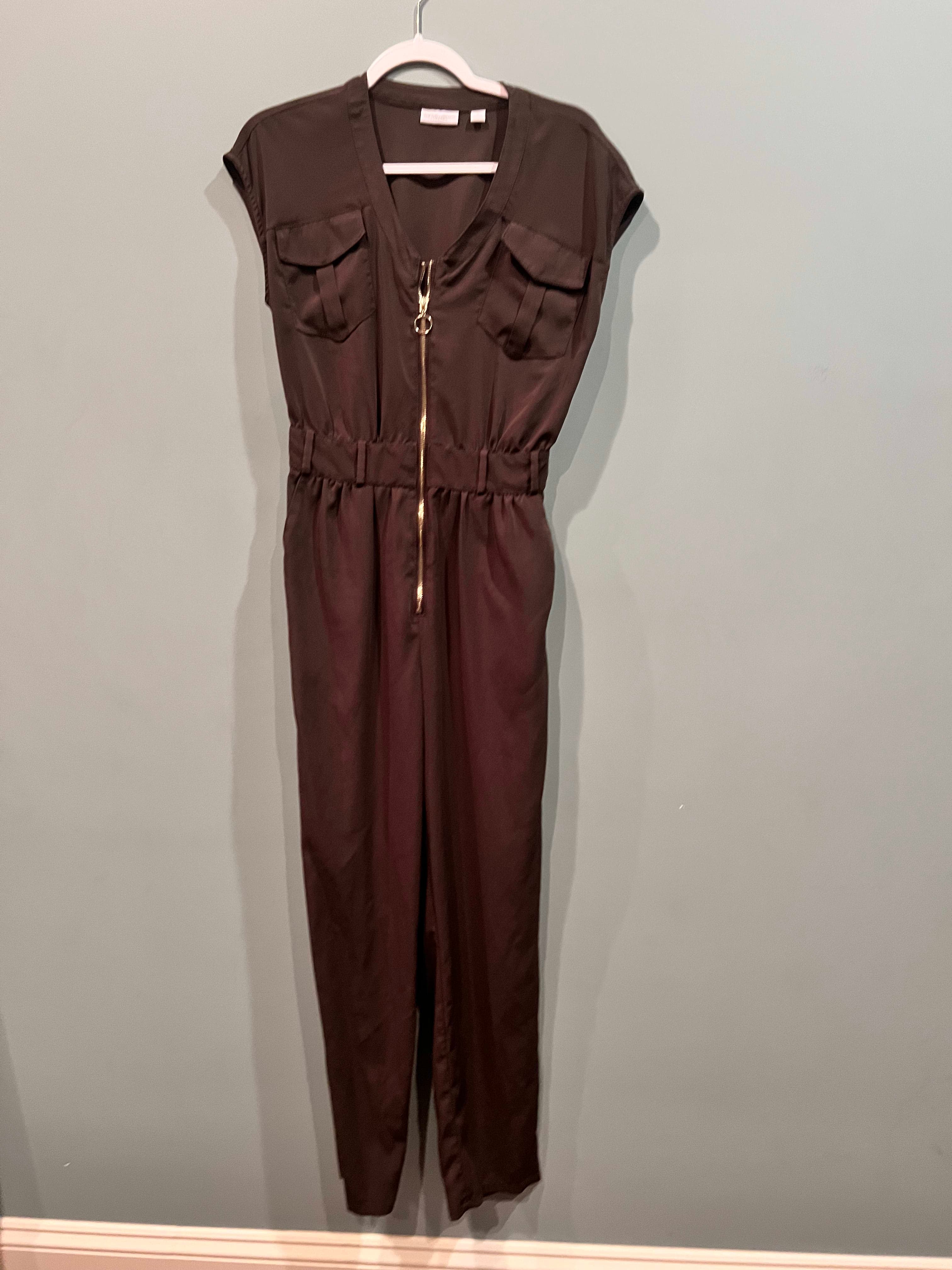 Brown Zip-Up Utility Jumpsuit