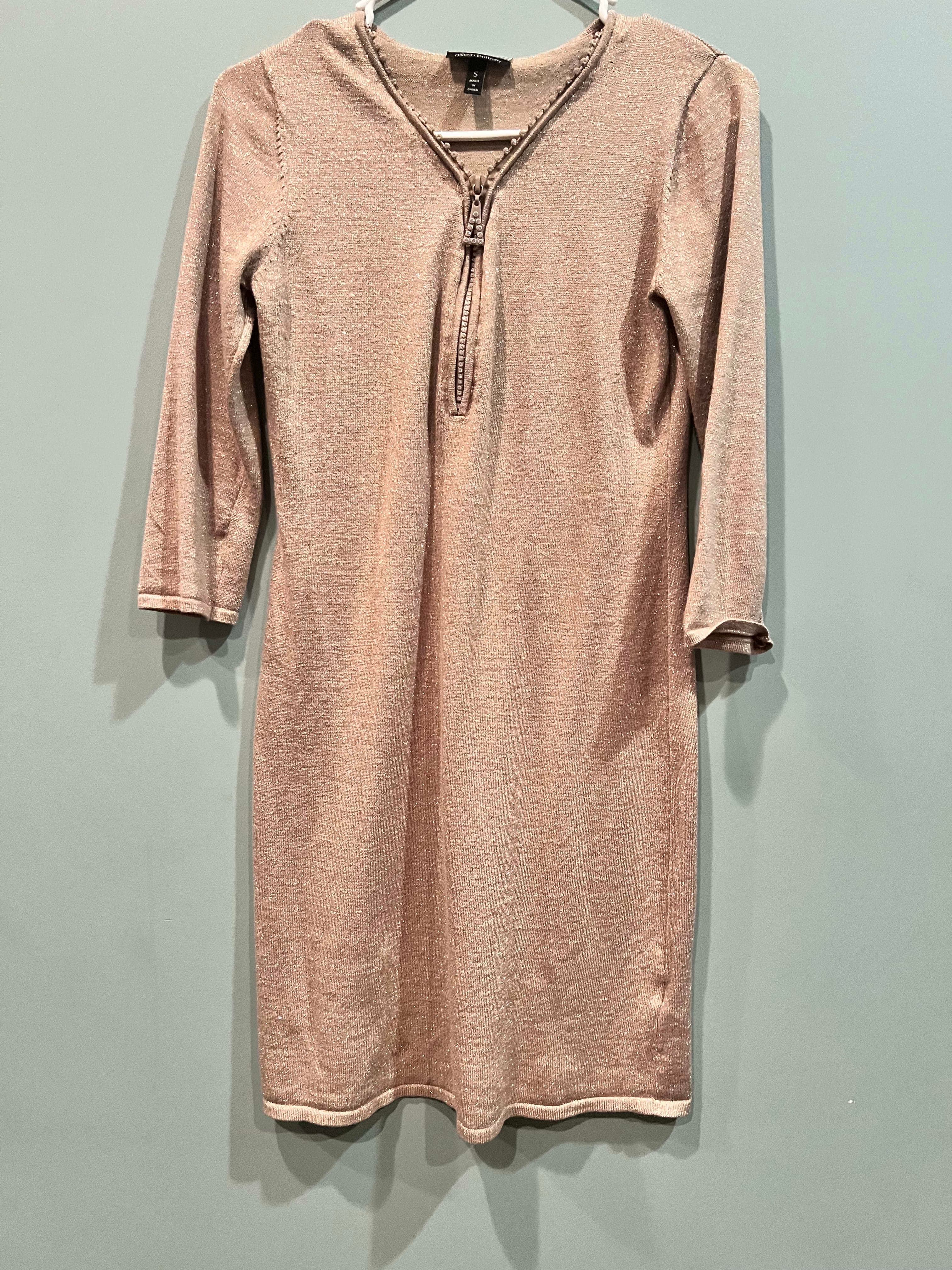 Heathered Taupe Quarter-Zip Sweater Dress