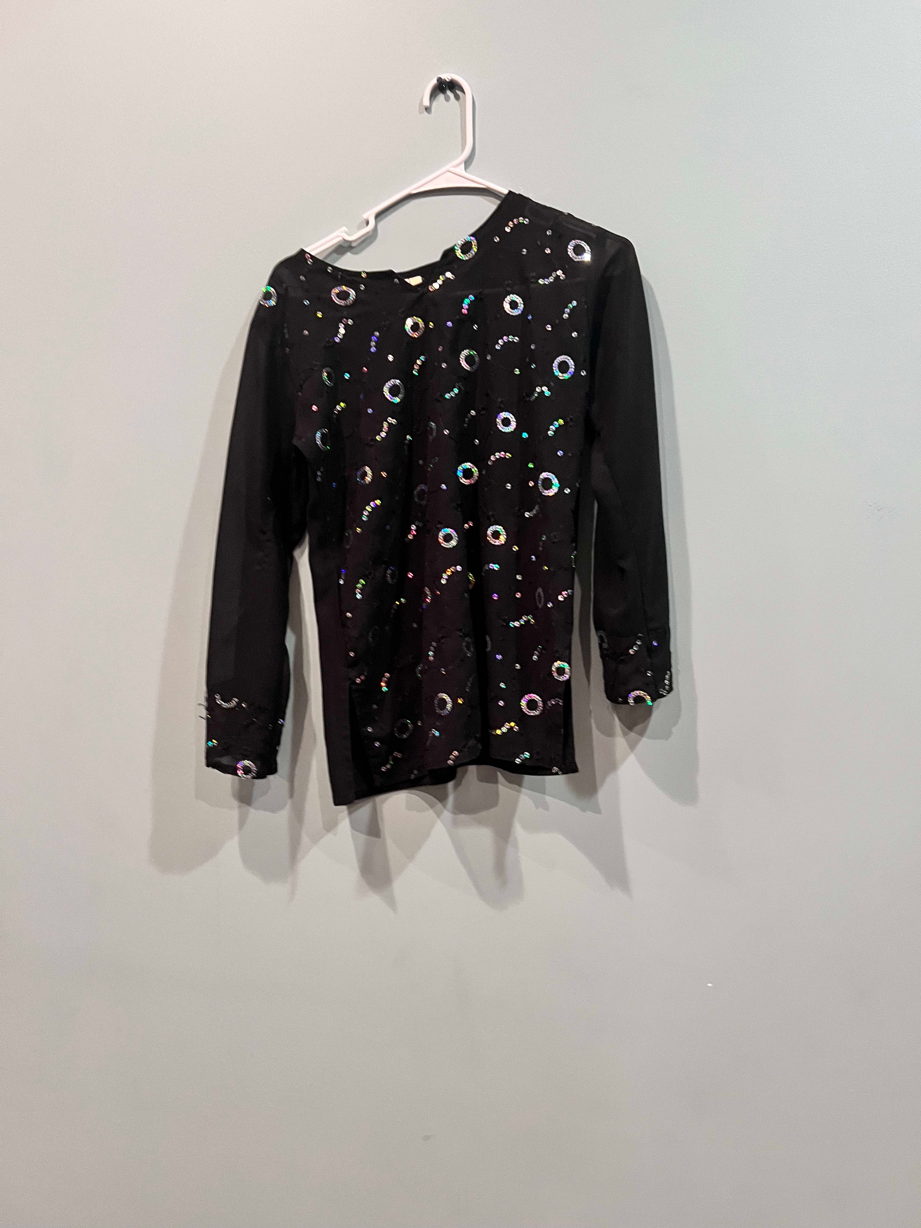 Black Sequin Embellished Long Sleeve Top
