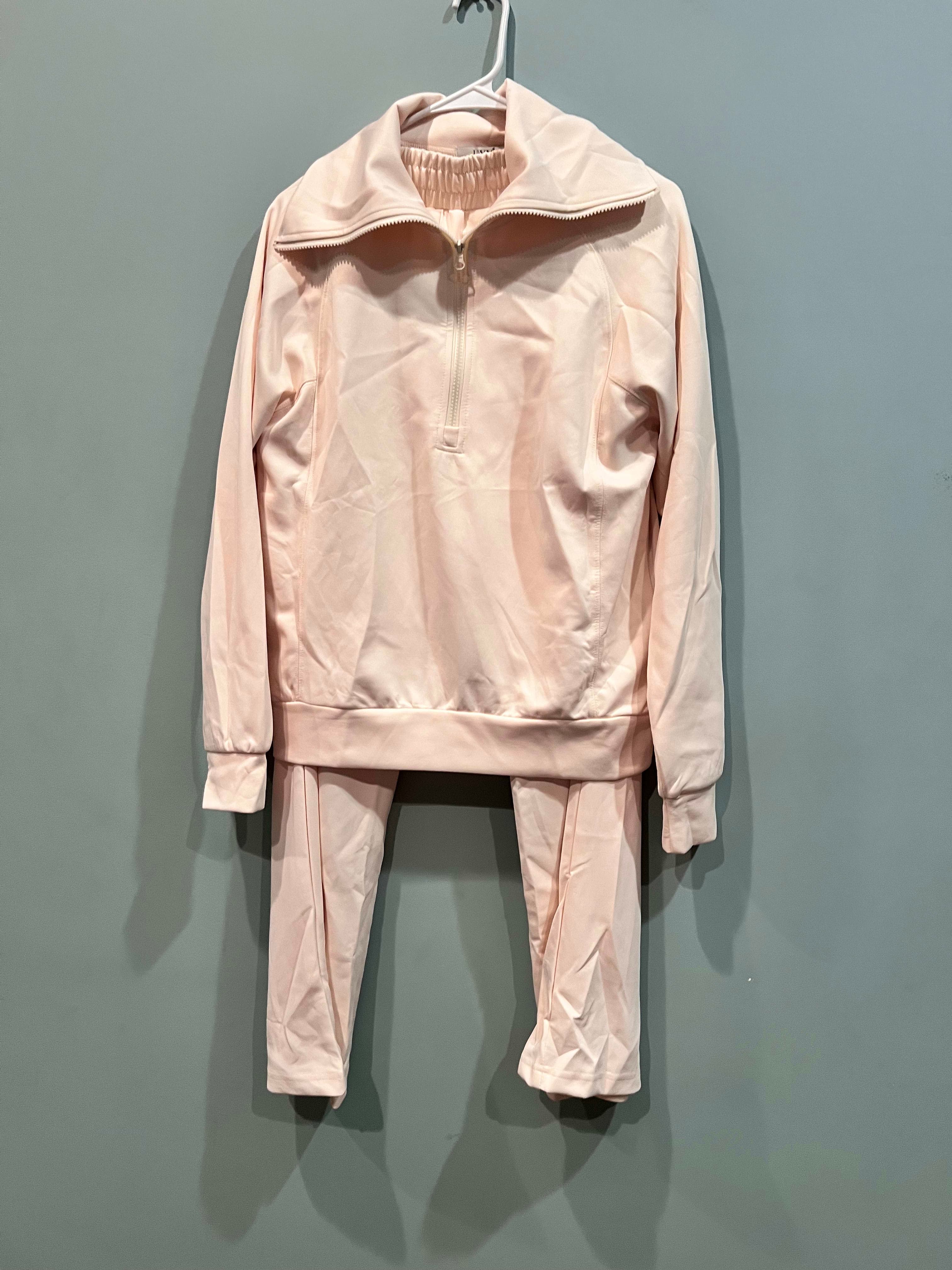 Cream-Pink Half-Zip Pullover Sweatsuit
