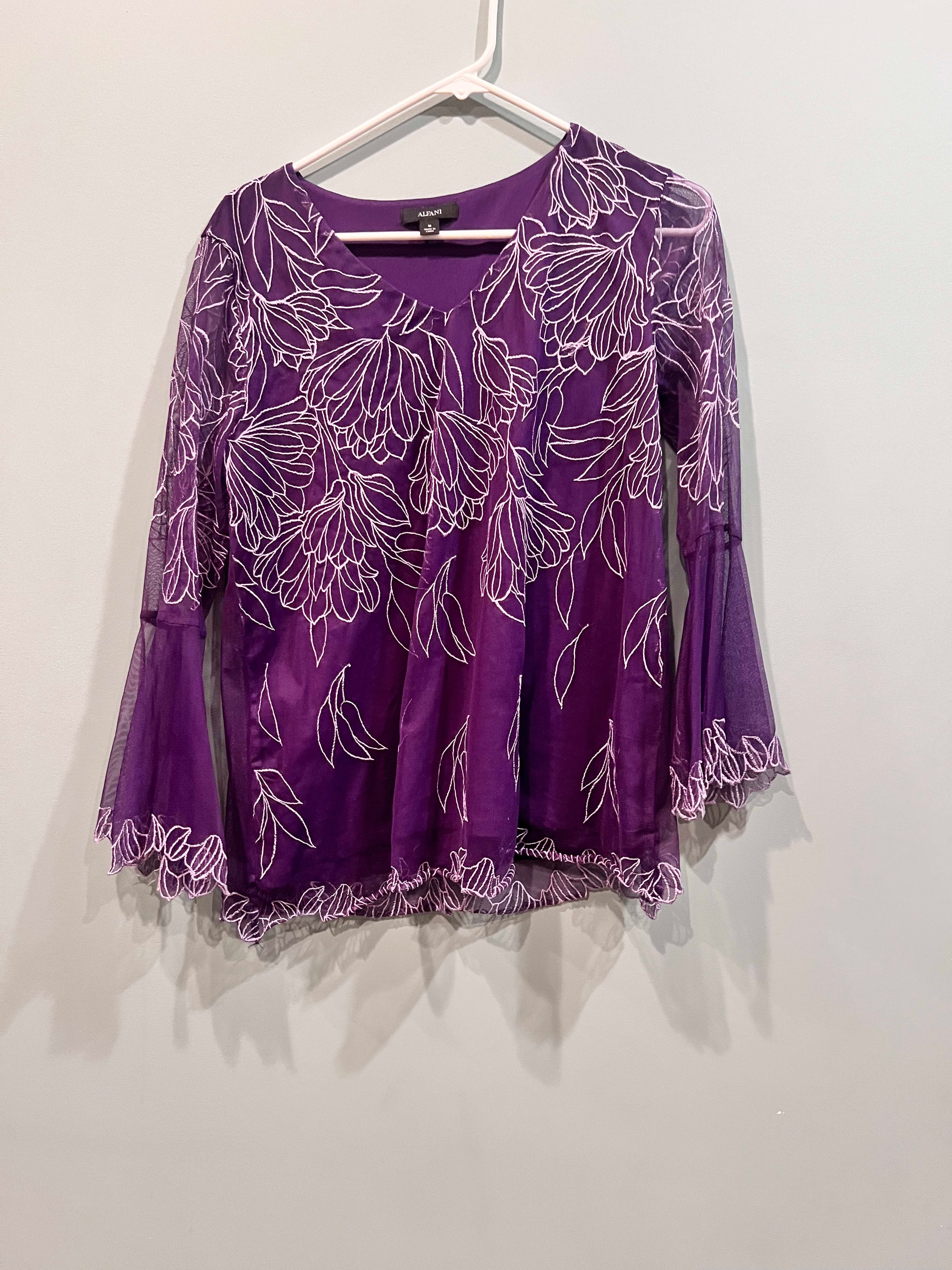 Alfani Purple Floral Embroidered Blouse