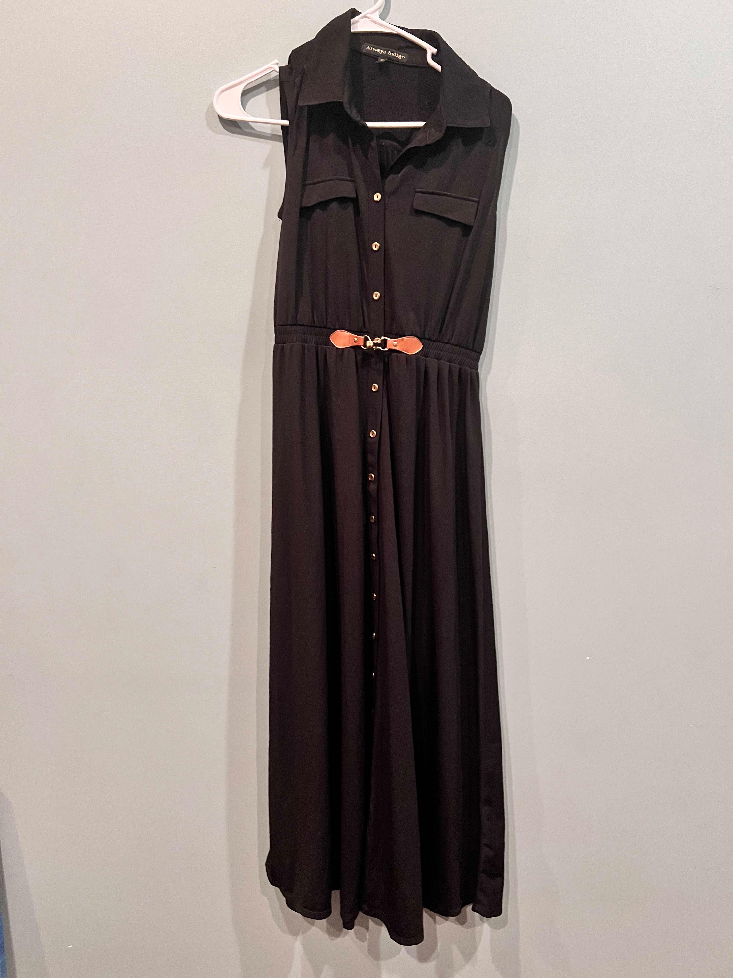 Always Indigo Black Button-Front Maxi Dress