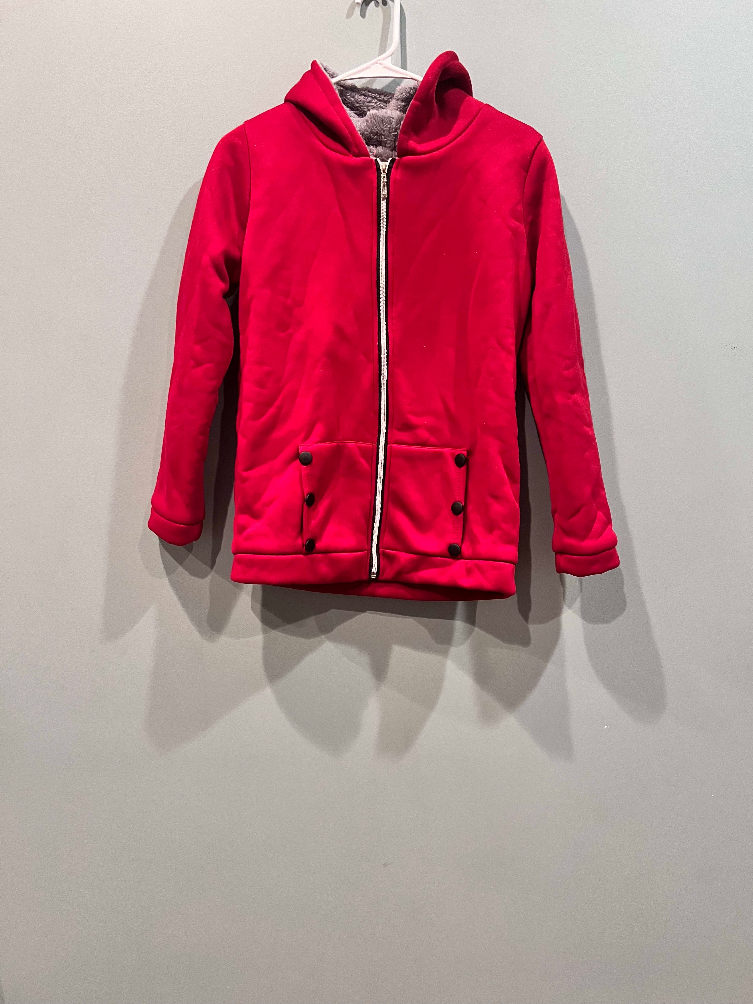 Red Zip-Up Hoodie Jacket with Fleece Lining