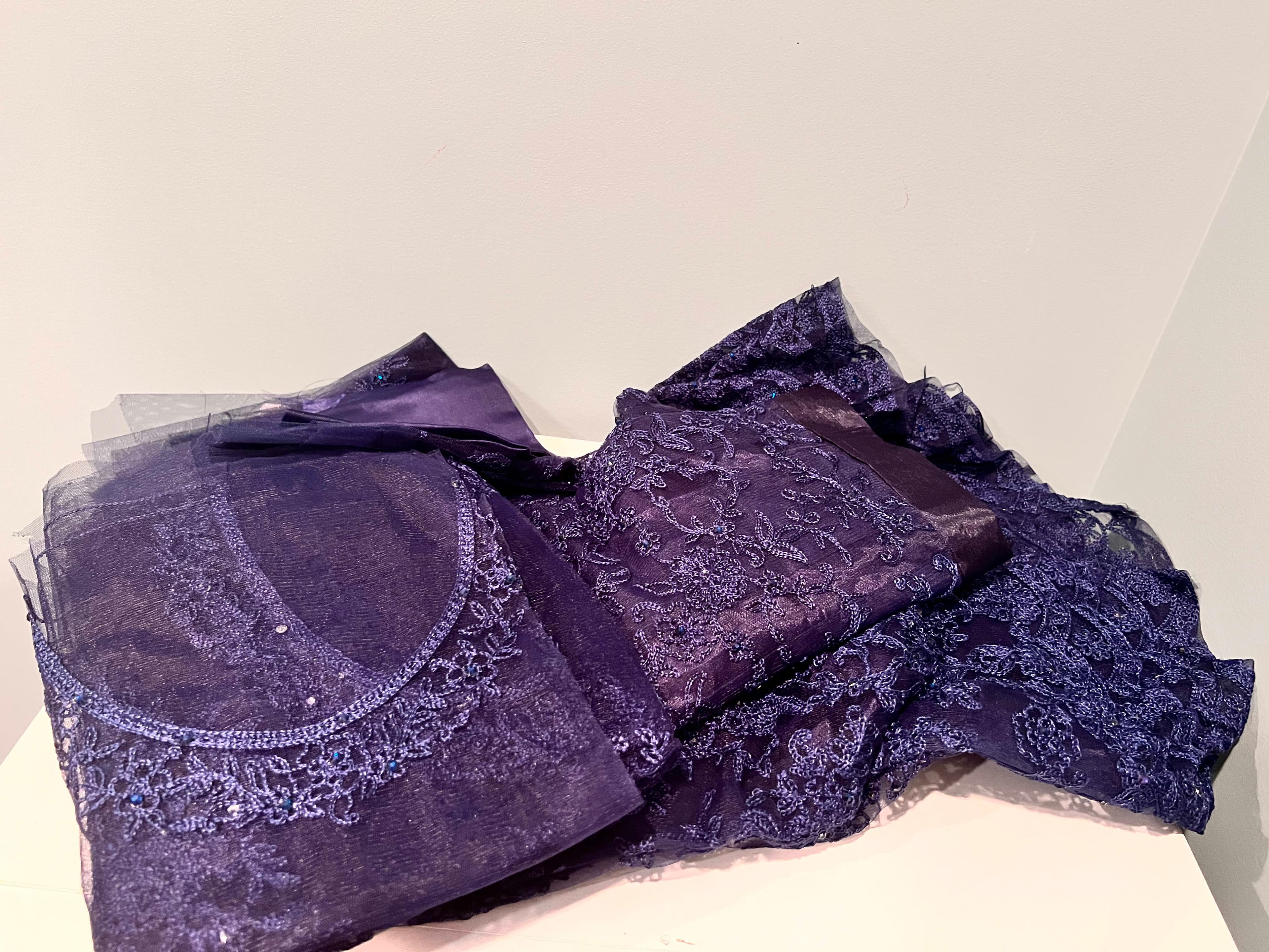 Navy Blue Embellished Lace Blouses Set Fabric