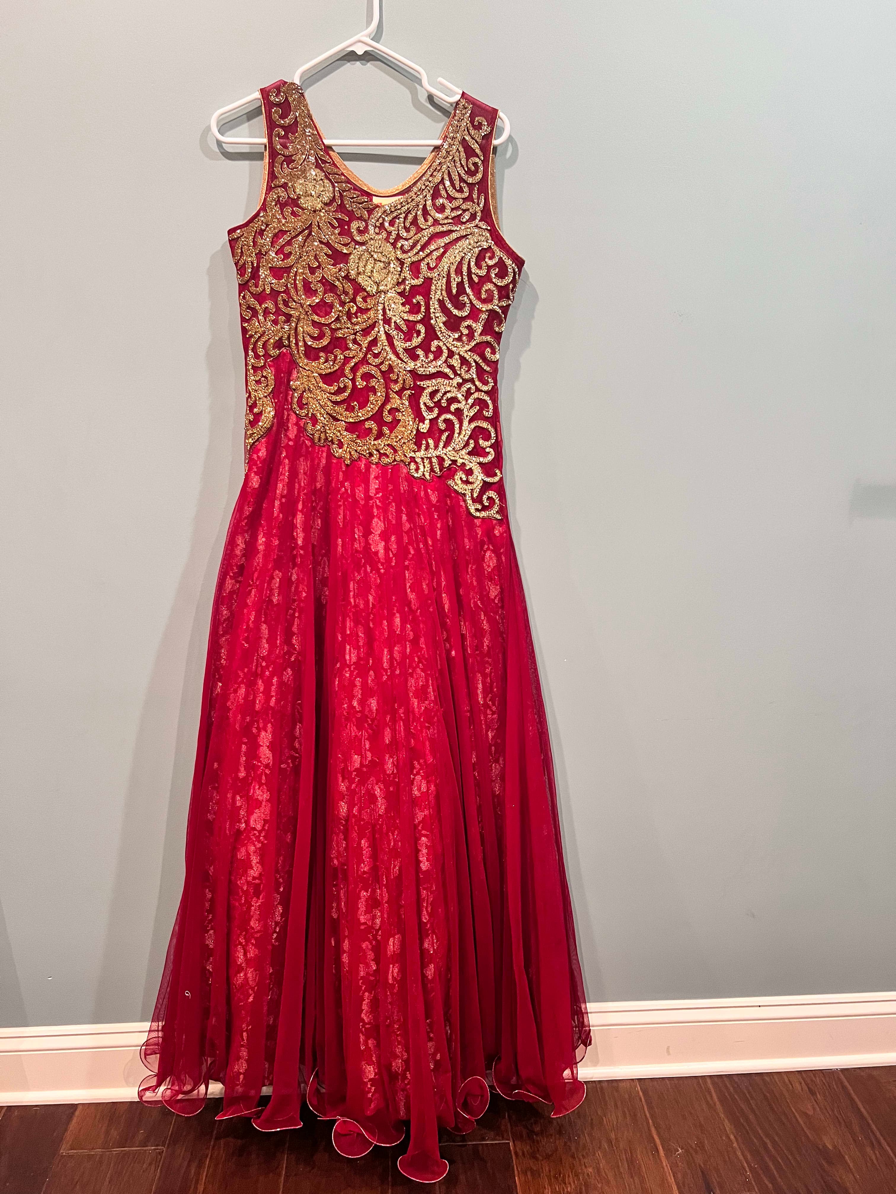 Red and Gold Embroidered Indian Formal Dress