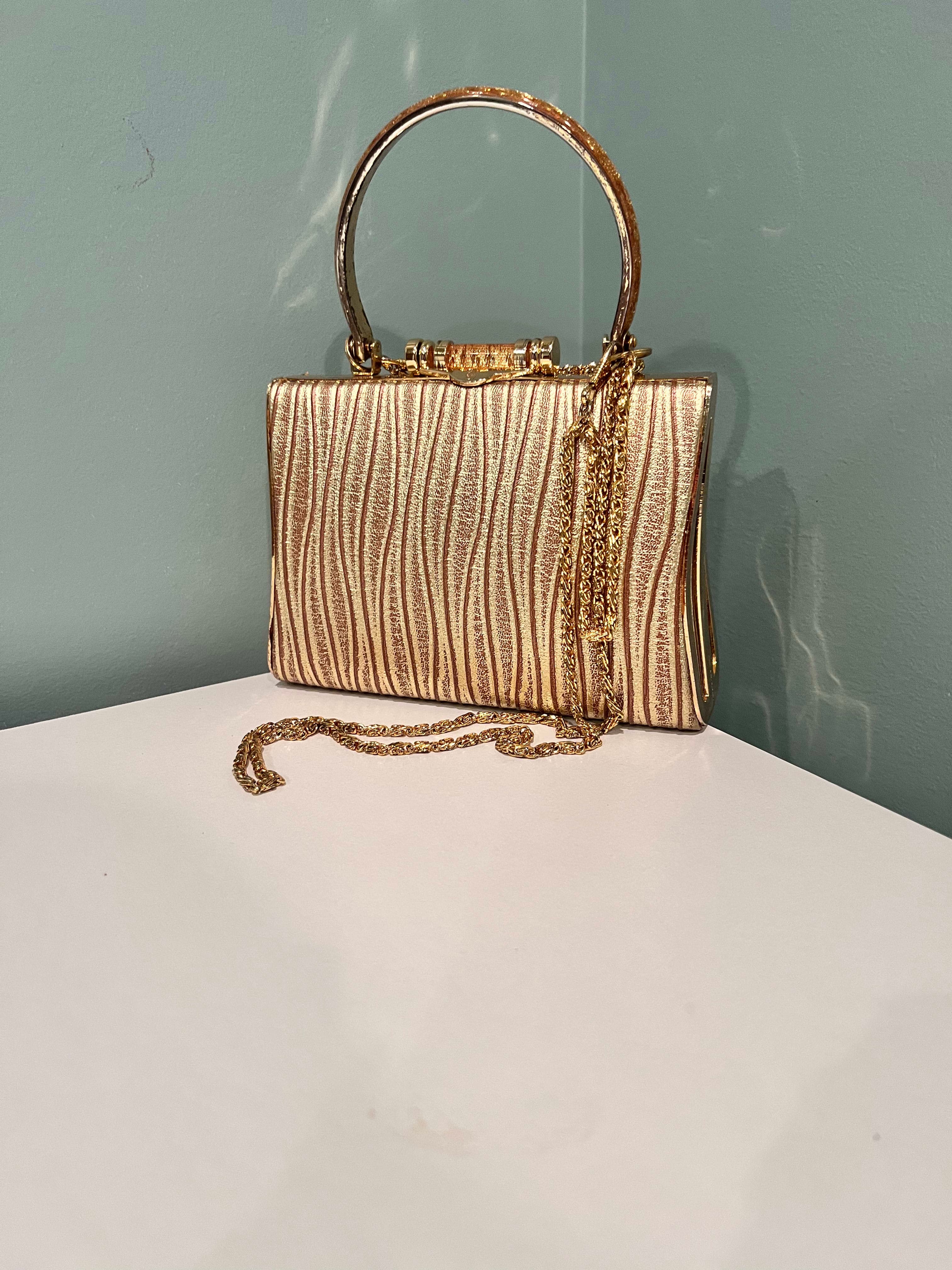 Gold Pleated Evening Clutch with Chain Strap