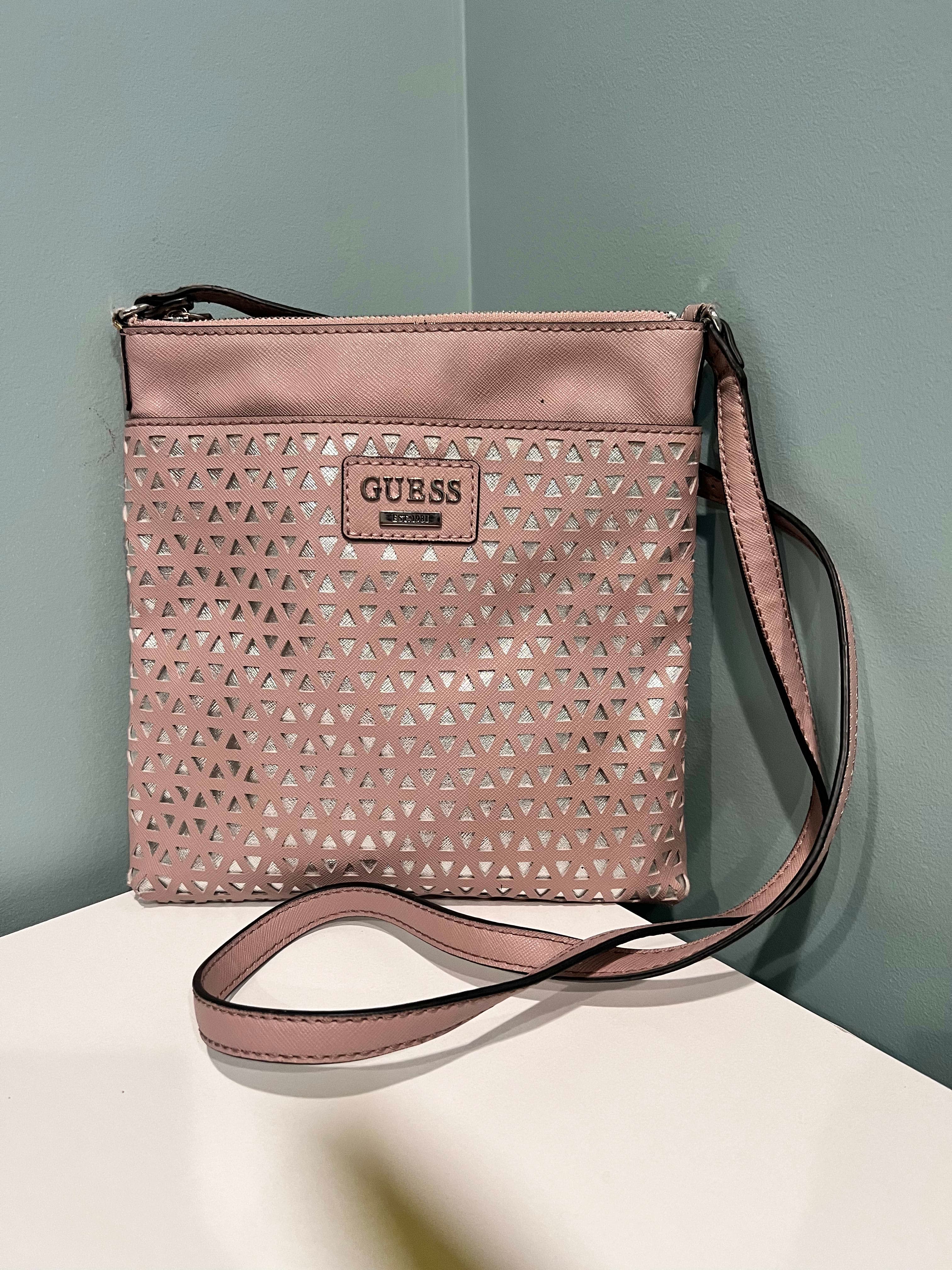 GUESS Pink Triangle Pattern Crossbody Bag