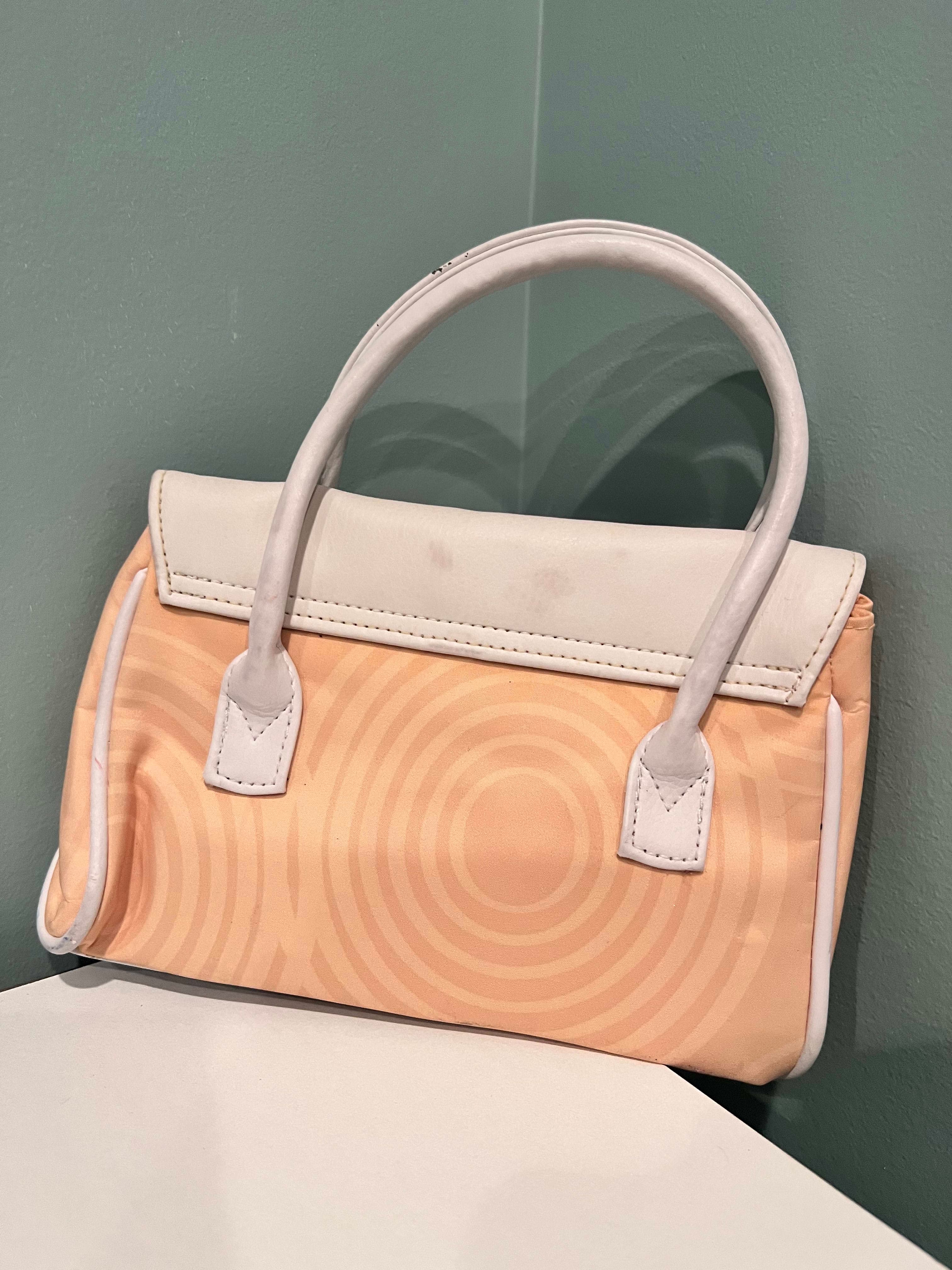 Two-Tone Structured Handbag with Concentric Circle Pattern