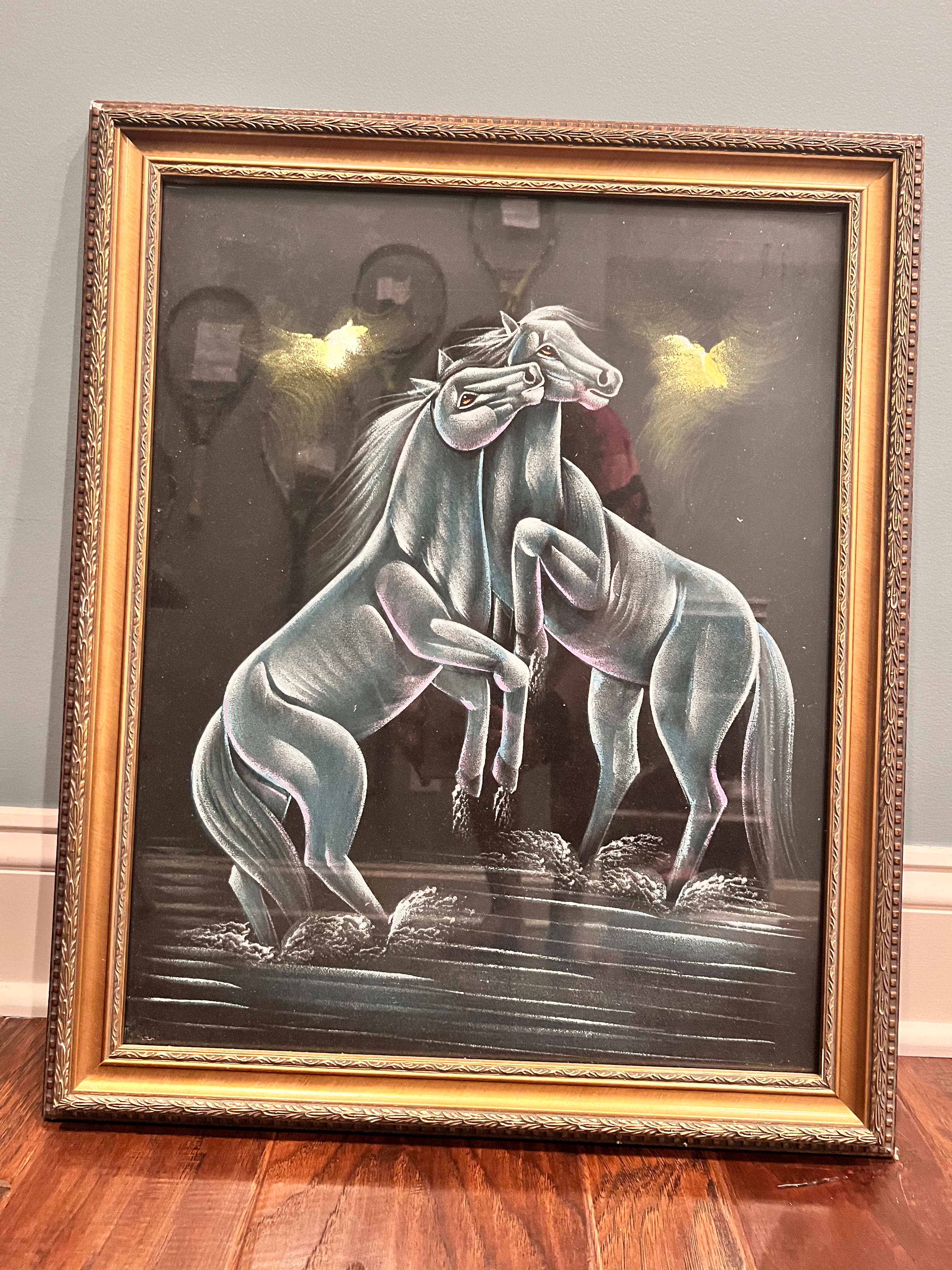 Framed Horse Rearing Pastel Drawing Art Print