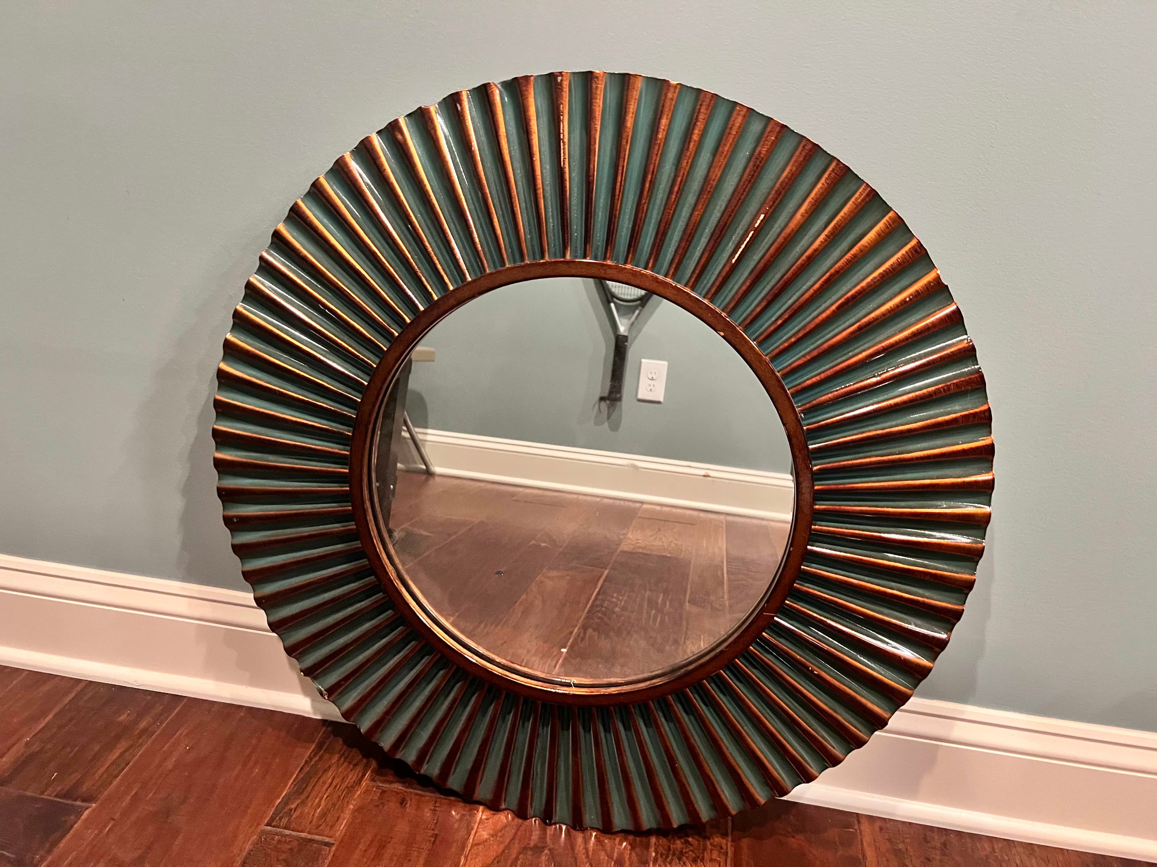 Decorative Sunburst Round Wall Mirror with Metal Frame