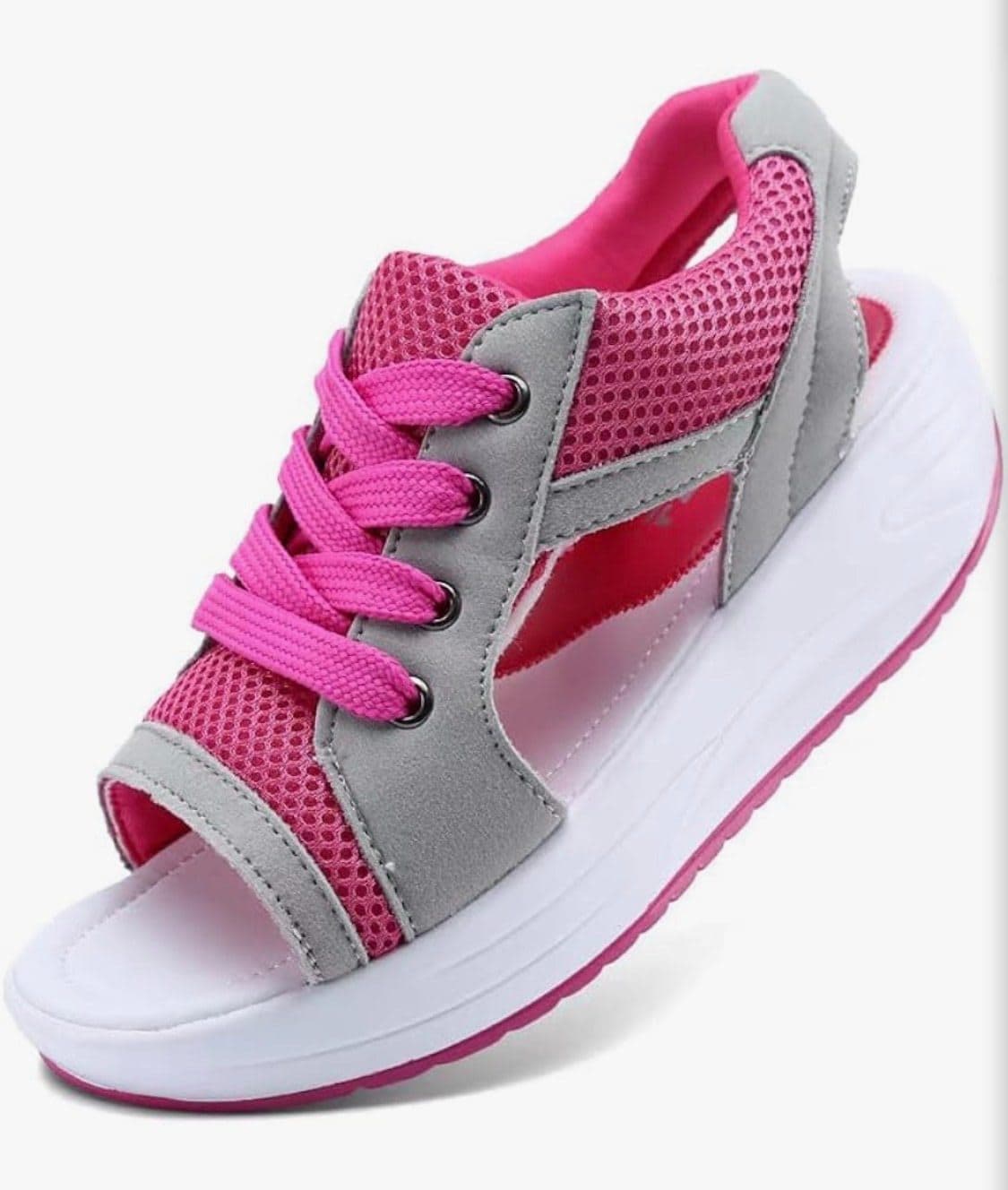 Fashion ladies Pink Mesh Sneakers with Gray Accents
