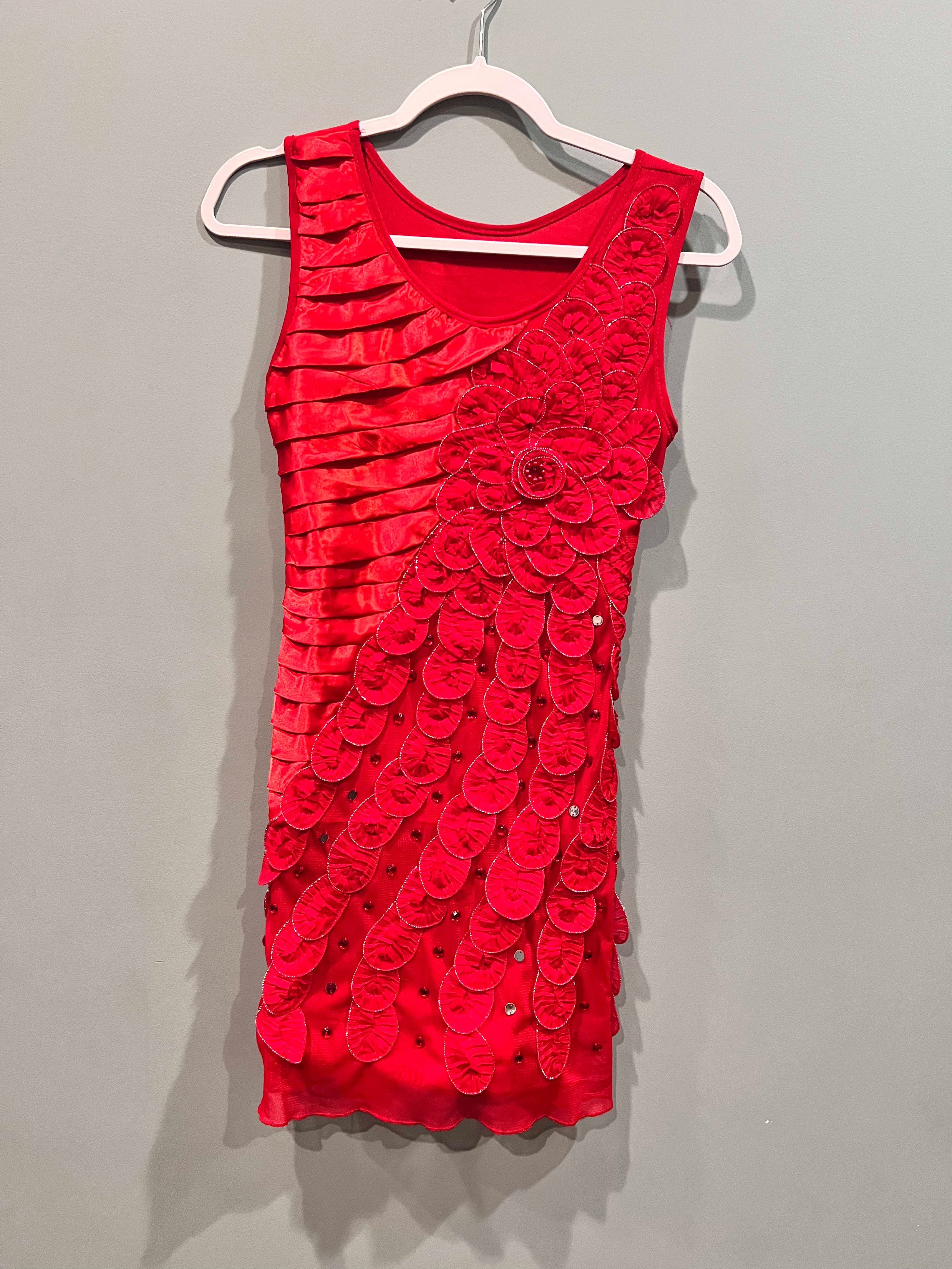 Red Ruffle Embellished Tank Dress