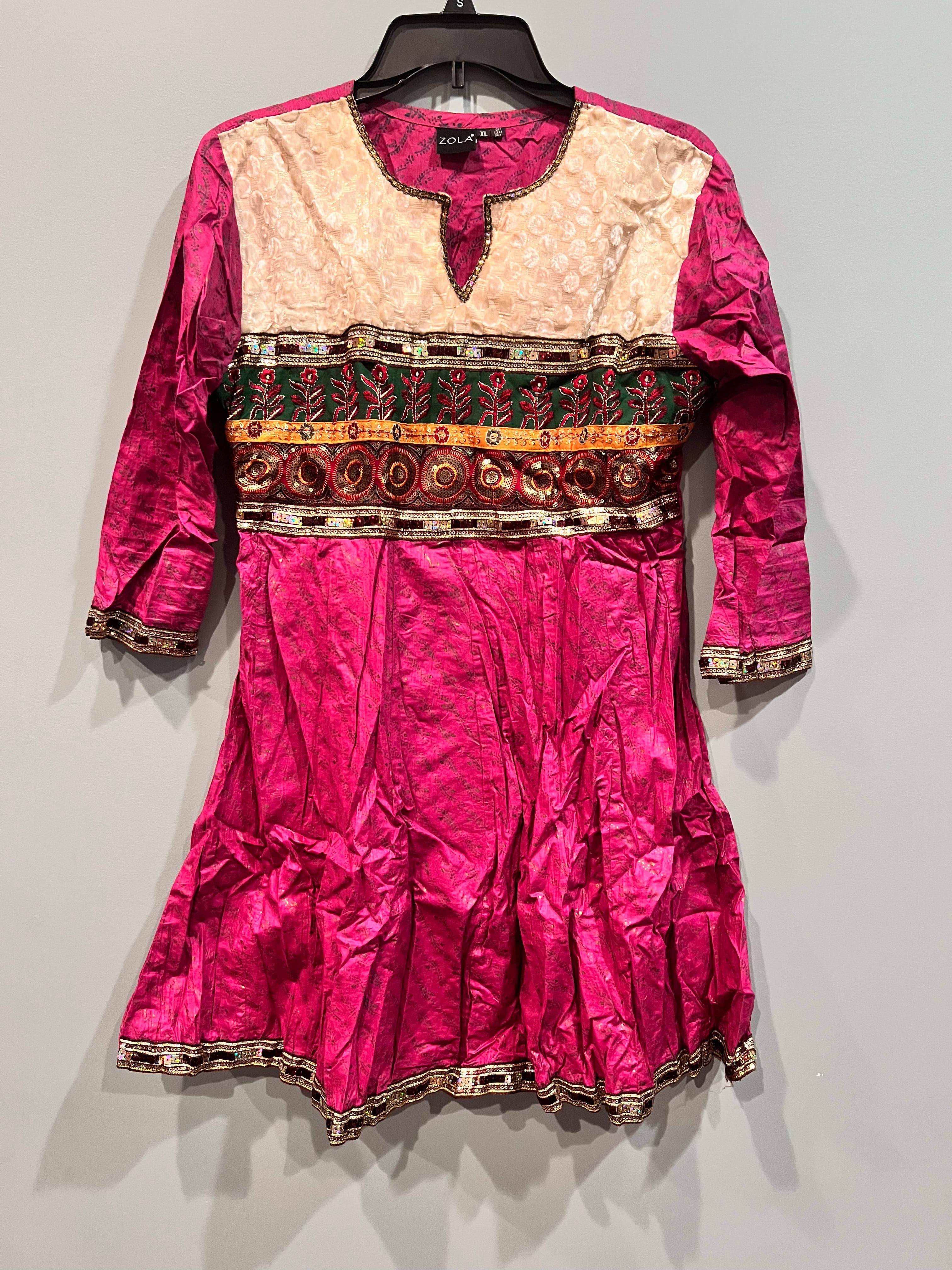 Zola Ethnic Velvet Tunic Dress with Embroidered Details