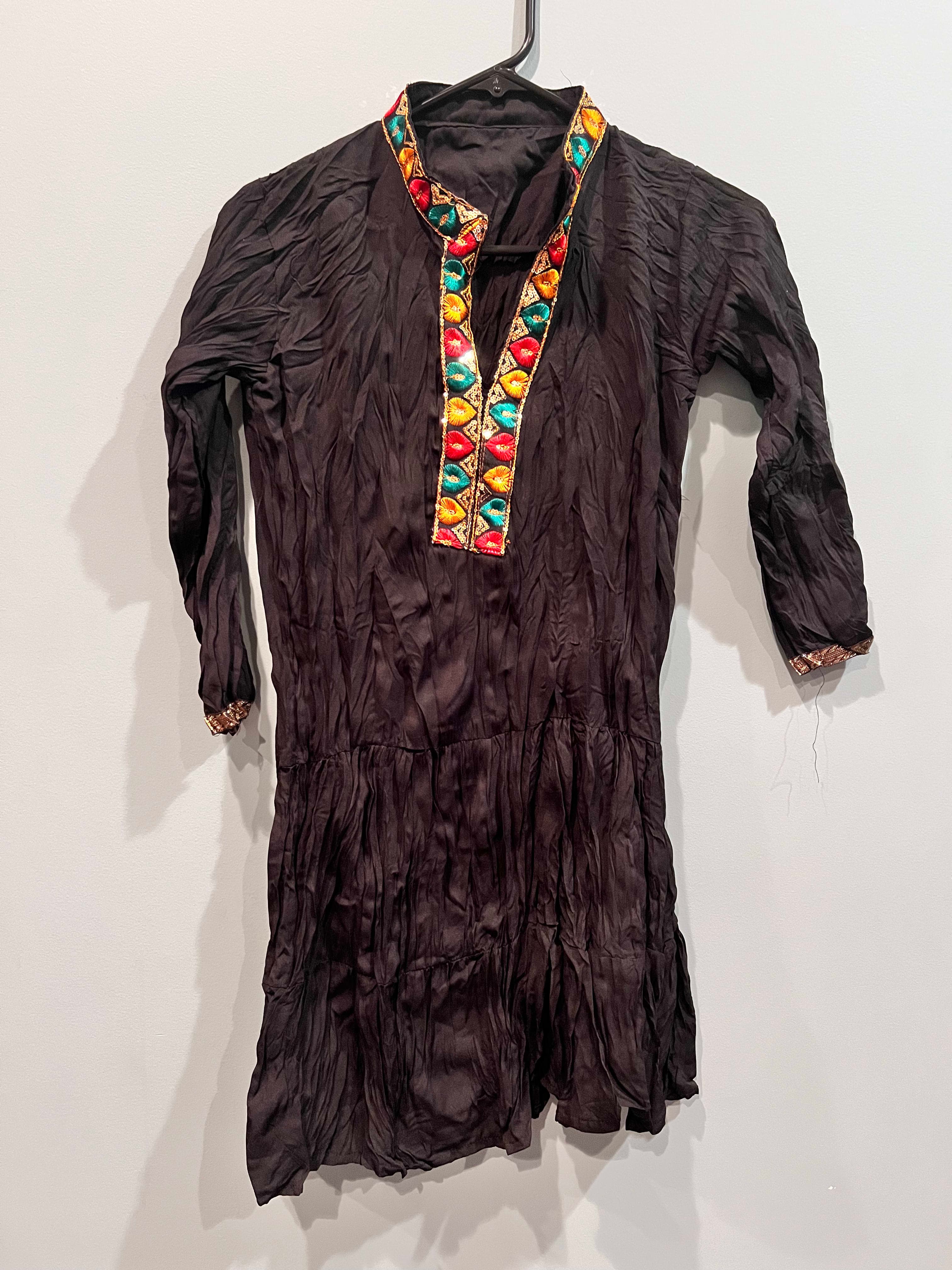 Black Tunic Dress with Colorful Embroidered Collar