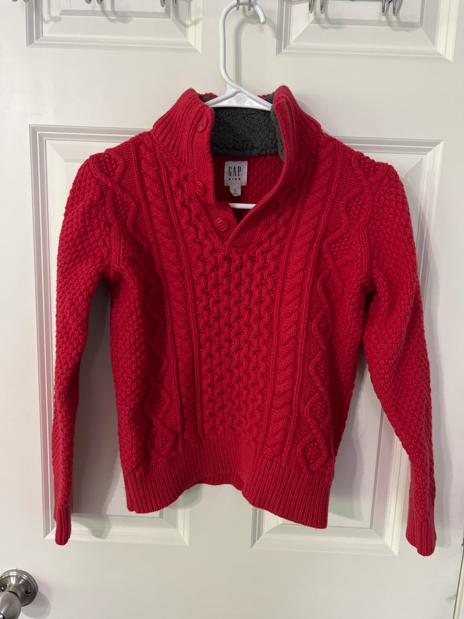 GAP Kids Red Cable-Knit Sweater with Shawl Collar